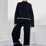 Conjunto de Tricô com Suéter Mullet Gola Alta e Calça Cintura Alta Confortável