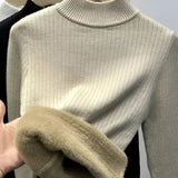 Suéter Peluciado Canelado de Algodão com Gola Alta - Fleece