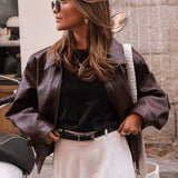 Jaqueta de Couro com Ziper Frontal