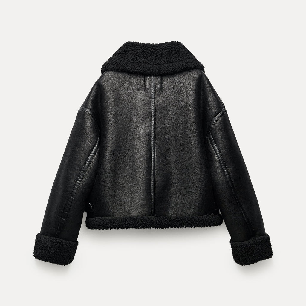 Jaqueta de Couro Forrada em Lã