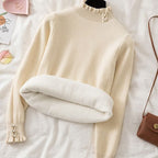 Suéter Cashmere Peluciado com Botões Perolados