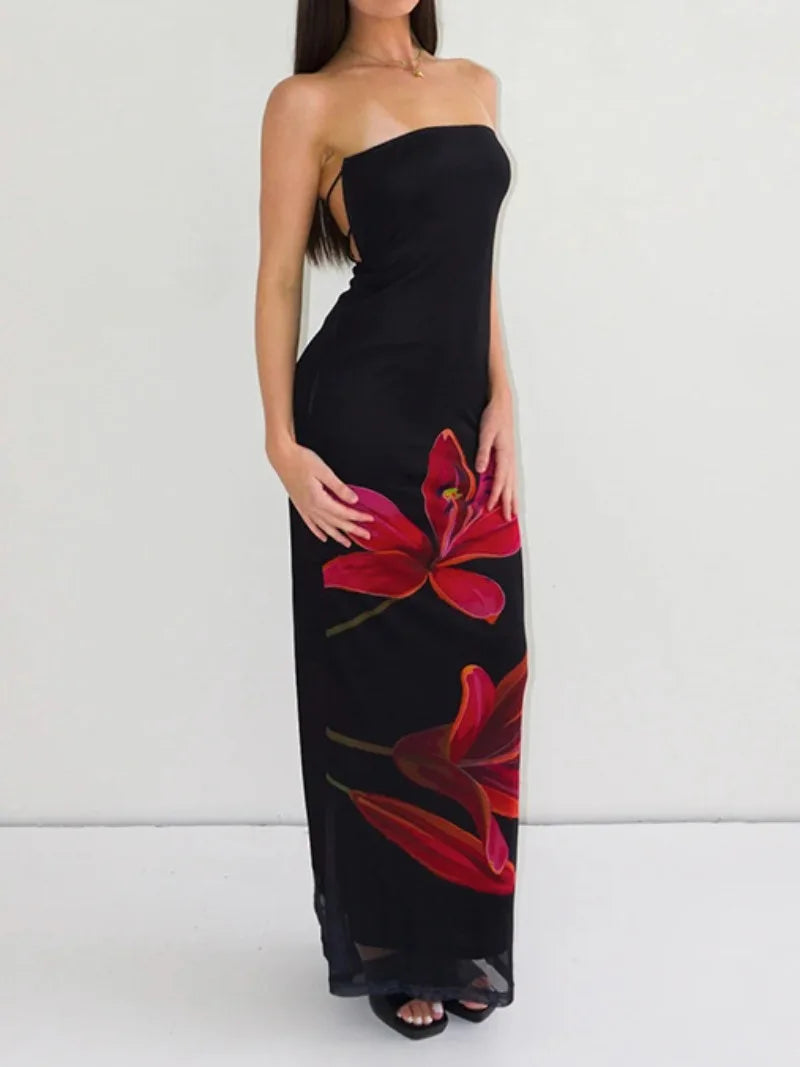 Vestido Longo com Estampa de Flores - Camellia