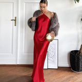 Vestido Longo Acetinado - Cherry Red