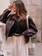 Jaqueta de Couro com Ziper Frontal