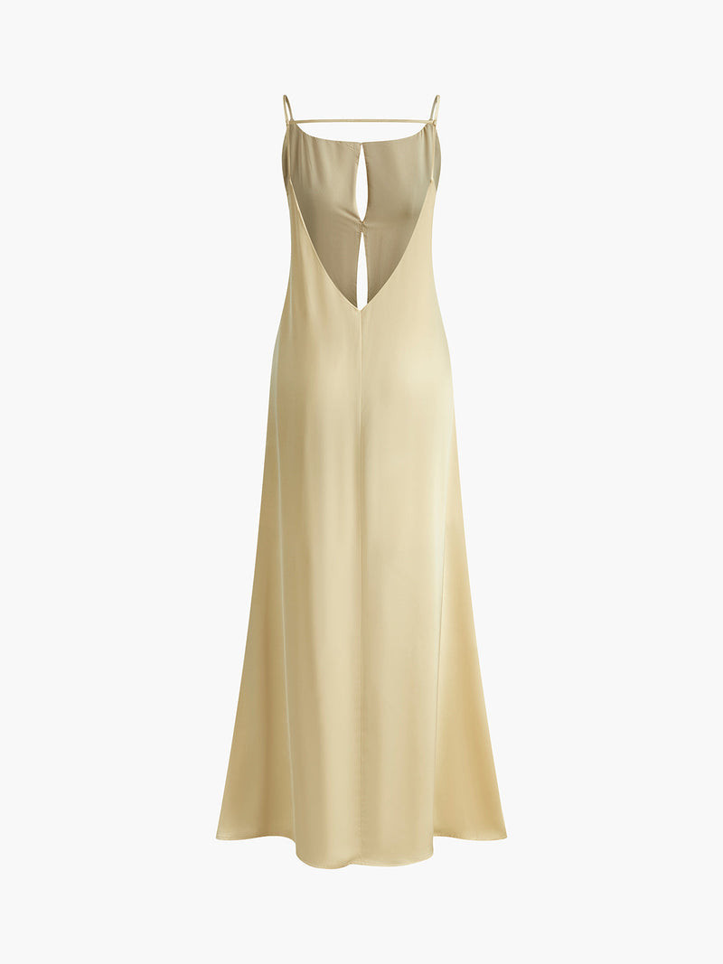 Vestido Longo de Cetim com Costas Aberta