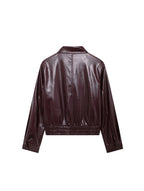 Jaqueta de Couro com Ziper Frontal