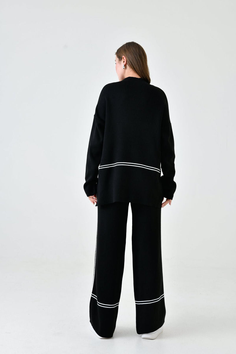 Conjunto de Tricô com Suéter Mullet Gola Alta e Calça Cintura Alta Confortável