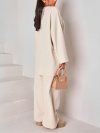 Conjunto de Veludo Cotelê com Suéter Oversized e Calça Wide Leg