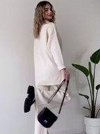 Conjunto Canelado com Camisa Alongada de Botões e Calça Reta com Elástico