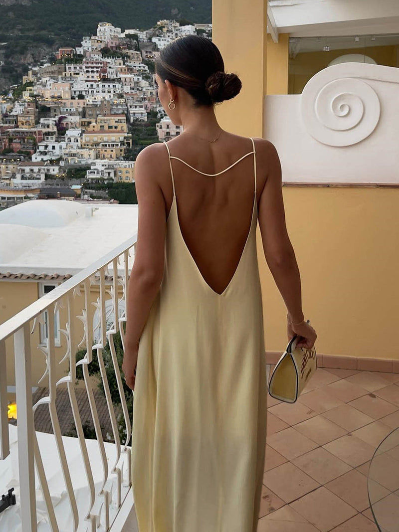 Vestido Longo de Cetim com Costas Aberta