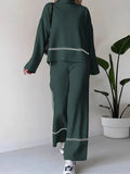 Conjunto de Tricô com Suéter Mullet Gola Alta e Calça Cintura Alta Confortável