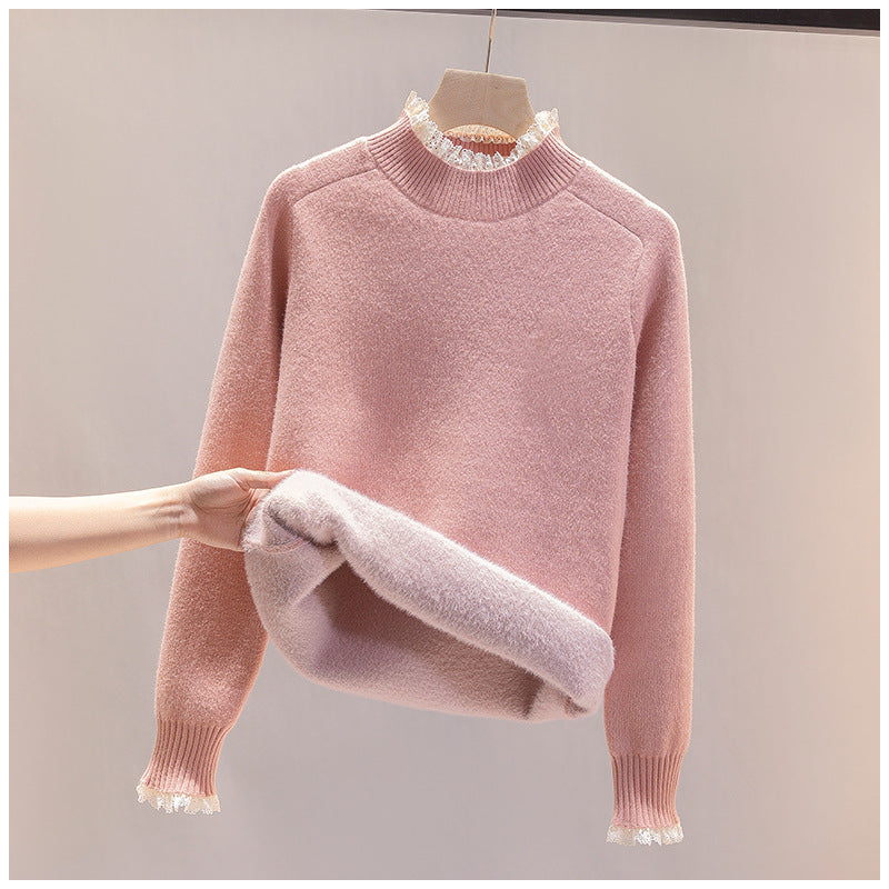 Suéter Peluciado com Detalhes de Renda - Fluffy