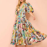 Vestido Longo Estampado Manga Bufante - Tropical