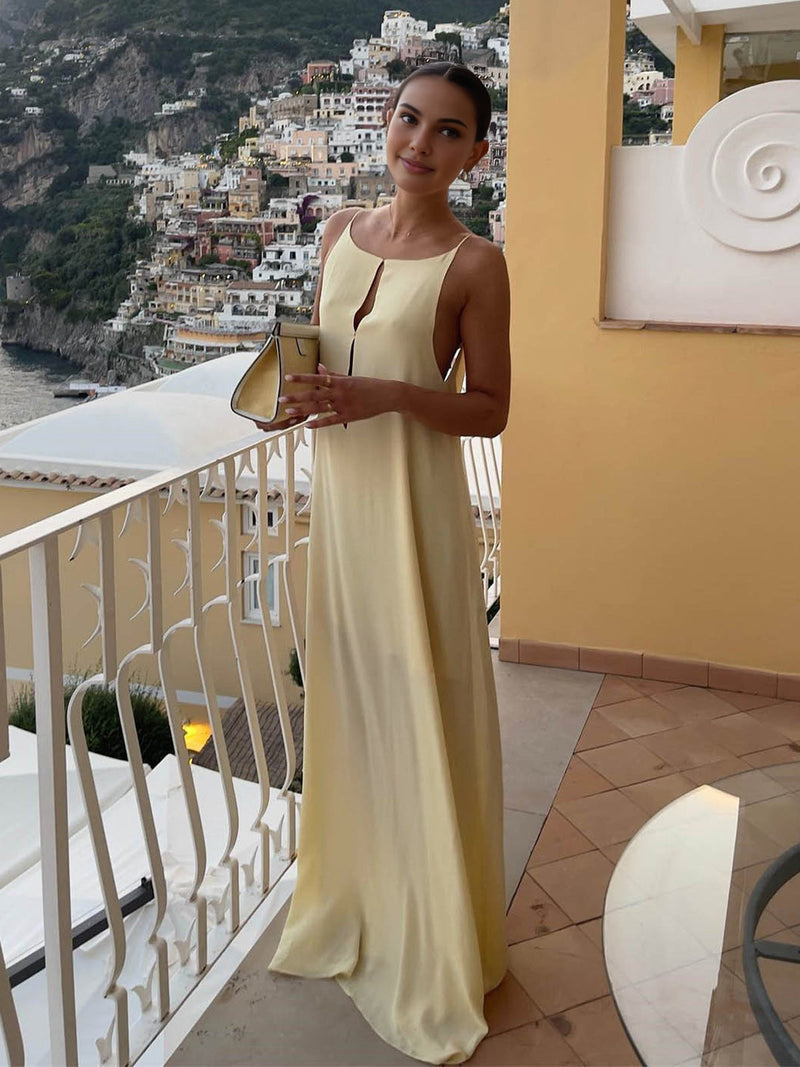Vestido Longo de Cetim com Costas Aberta