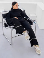 Conjunto de Tricô com Suéter Mullet Gola Alta e Calça Cintura Alta Confortável