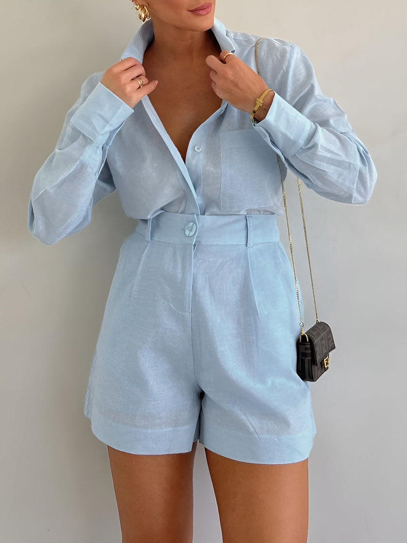 Conjunto de Camisa de Manga Longa e Short Soltinhos
