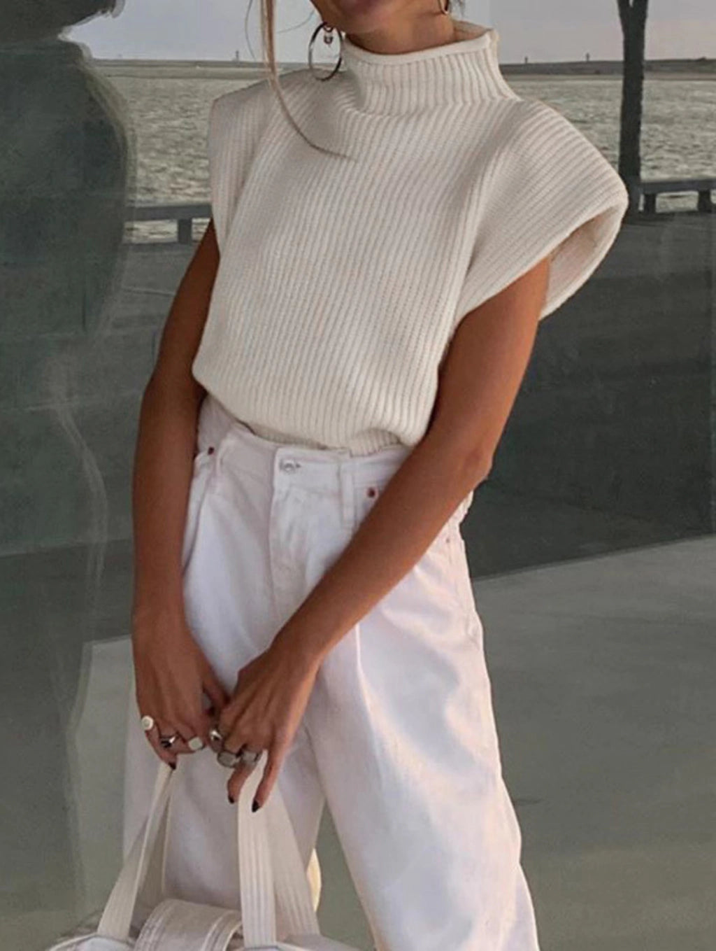 Blusa Casual de Tricô Gola Alta