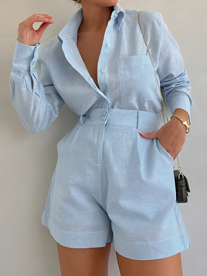 Conjunto de Camisa de Manga Longa e Short Soltinhos