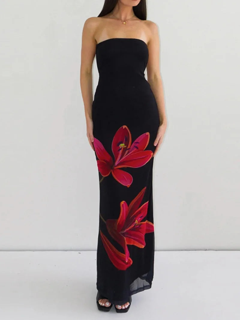 Vestido Longo com Estampa de Flores - Camellia