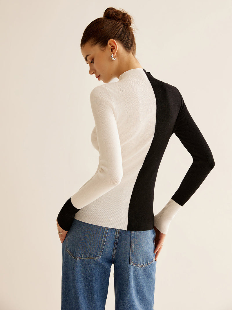 Blusa de Malha Bicolor Misturado com Lã