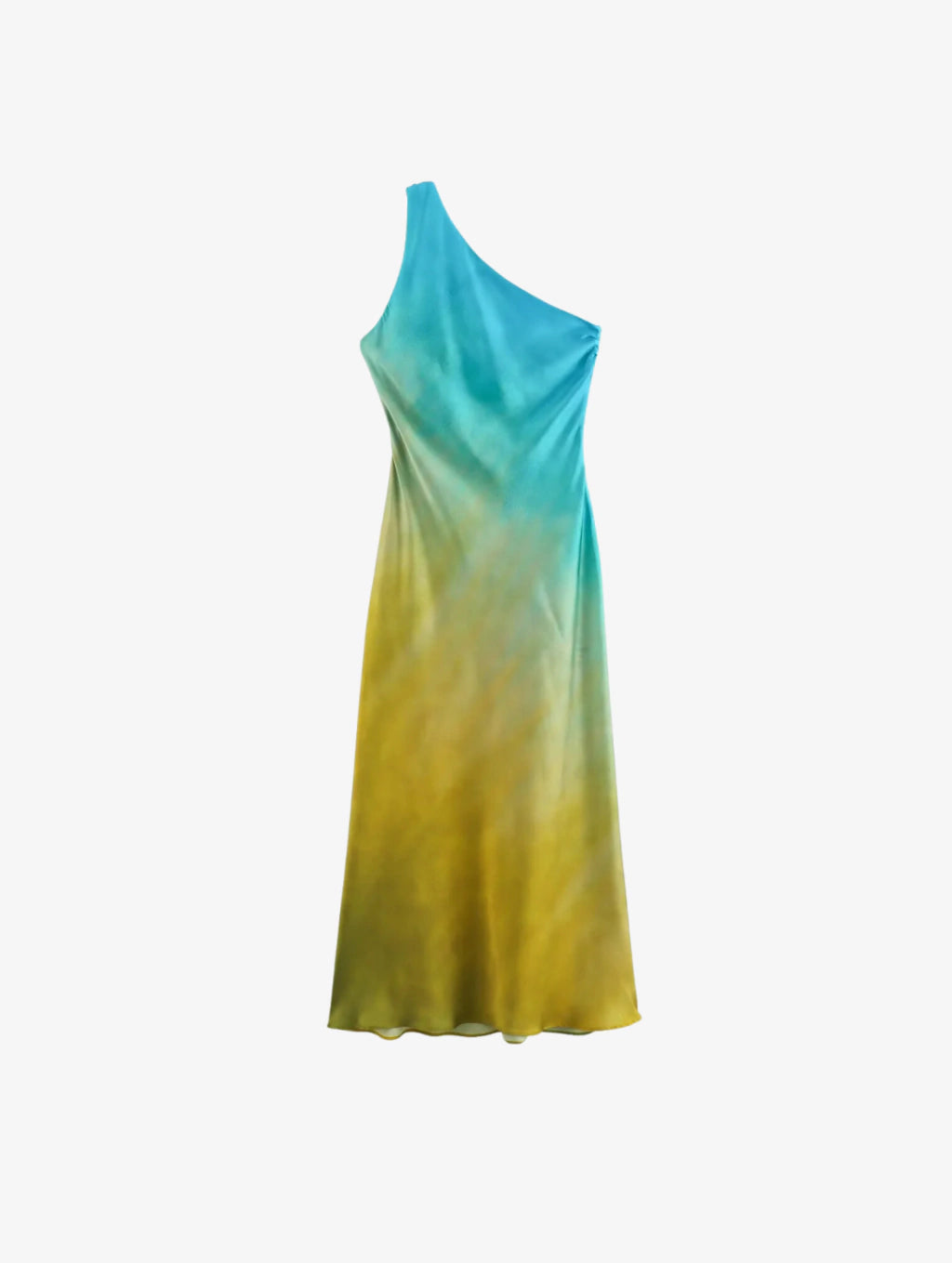 Vestido Longo Acetinado de Um Ombro Só - Aqua Luxe