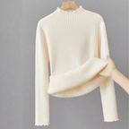 Blusa Peluciada e Canelada com Gola Alta