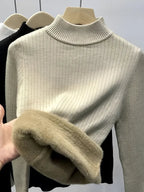 Suéter Peluciado Canelado de Algodão com Gola Alta - Fleece