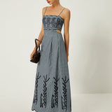 Vestido Longo com Estampa Xadrez e Recorte Bordado - Cutout