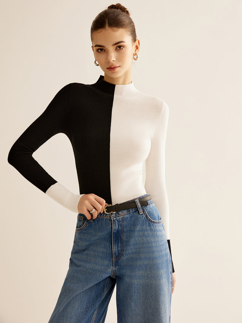 Blusa de Malha Bicolor Misturado com Lã
