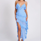 Vestido Longo de Babados com Fenda Lateral - Jade