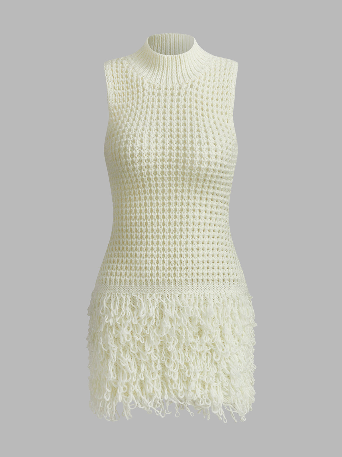 Vestido em Crochê com Borlas e Gola Alta - Azalea