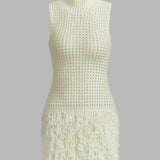 Vestido em Crochê com Borlas e Gola Alta - Azalea