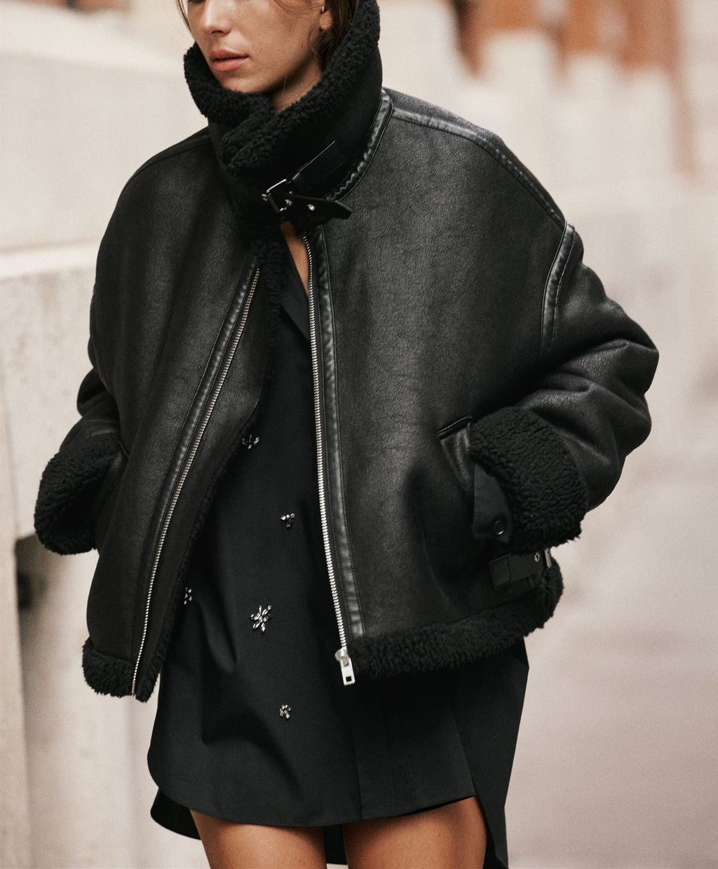 Jaqueta de Couro Forrada em Lã