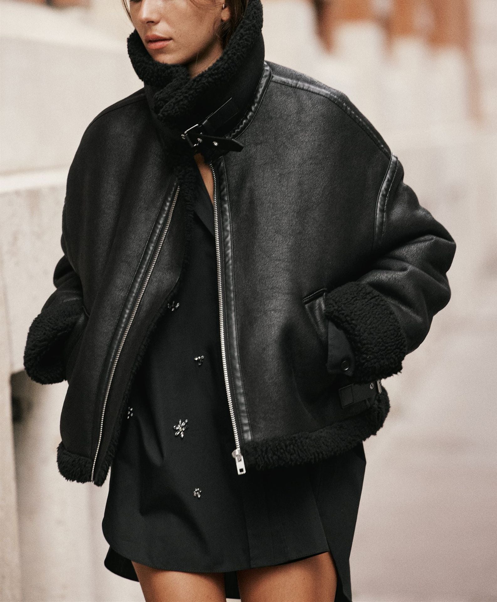 Jaqueta de Couro Forrada em Lã