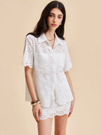 Conjunto Bordado com Ilhós de Algodão