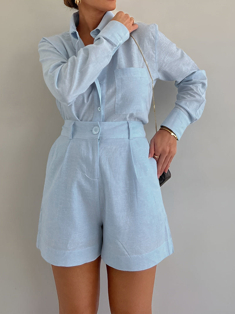 Conjunto de Camisa de Manga Longa e Short Soltinhos