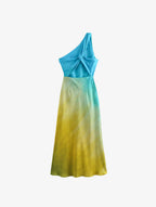 Vestido Longo Acetinado de Um Ombro Só - Aqua Luxe