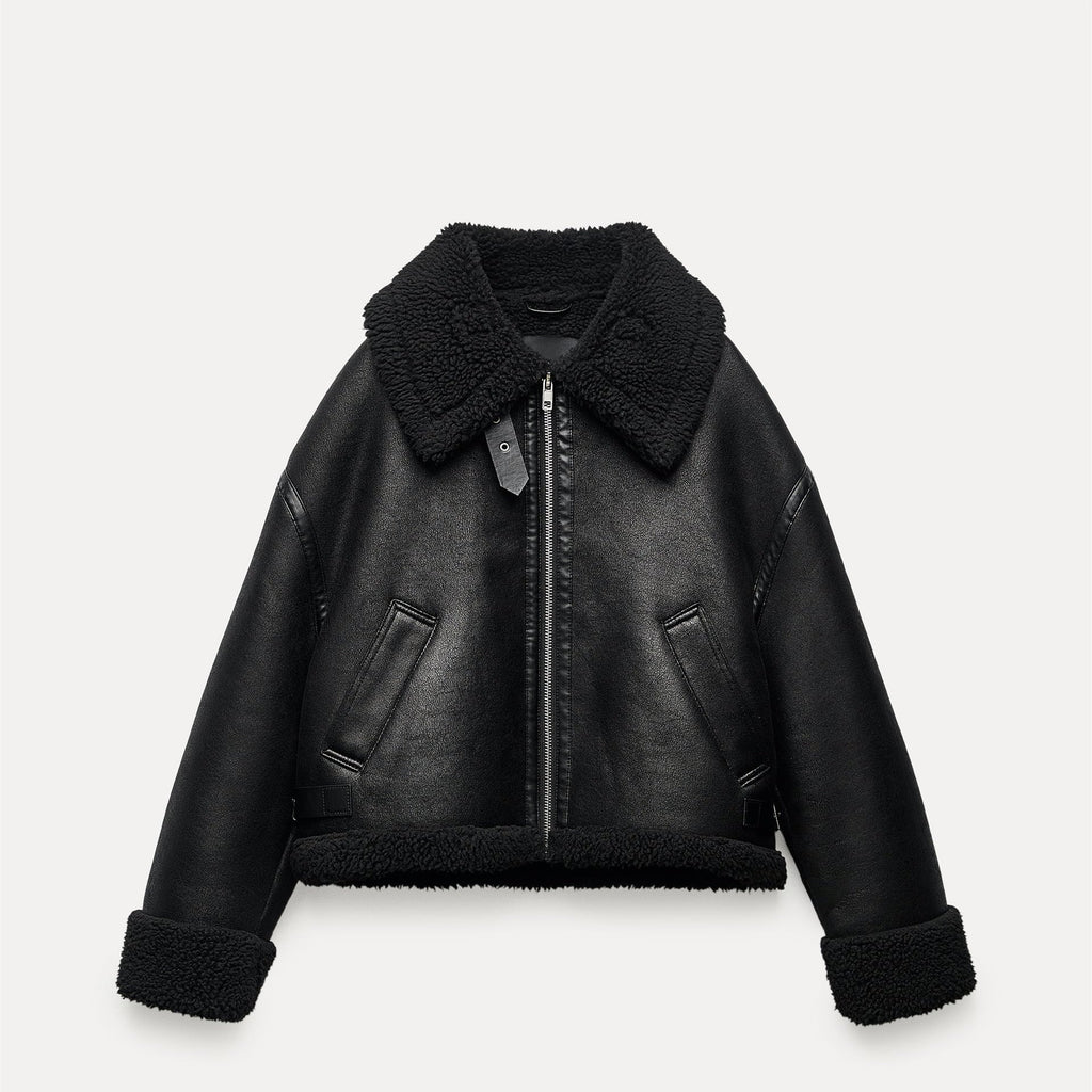 Jaqueta de Couro Forrada em Lã
