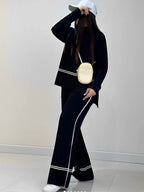 Conjunto de Tricô com Suéter Mullet Gola Alta e Calça Cintura Alta Confortável