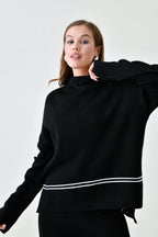 Conjunto de Tricô com Suéter Mullet Gola Alta e Calça Cintura Alta Confortável