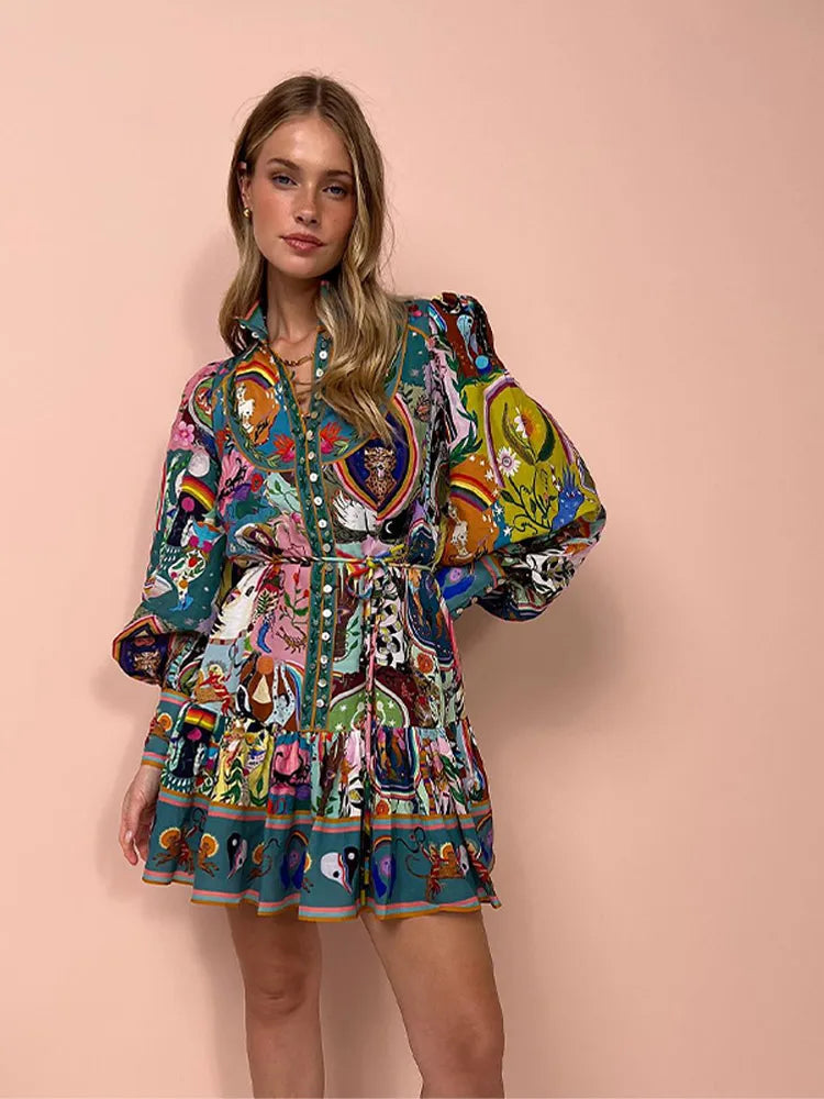 Vestido Curto Estampado Artístico - Summer