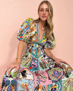 Vestido Longo Estampado Manga Bufante - Tropical