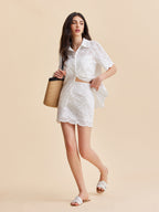 Conjunto Bordado com Ilhós de Algodão