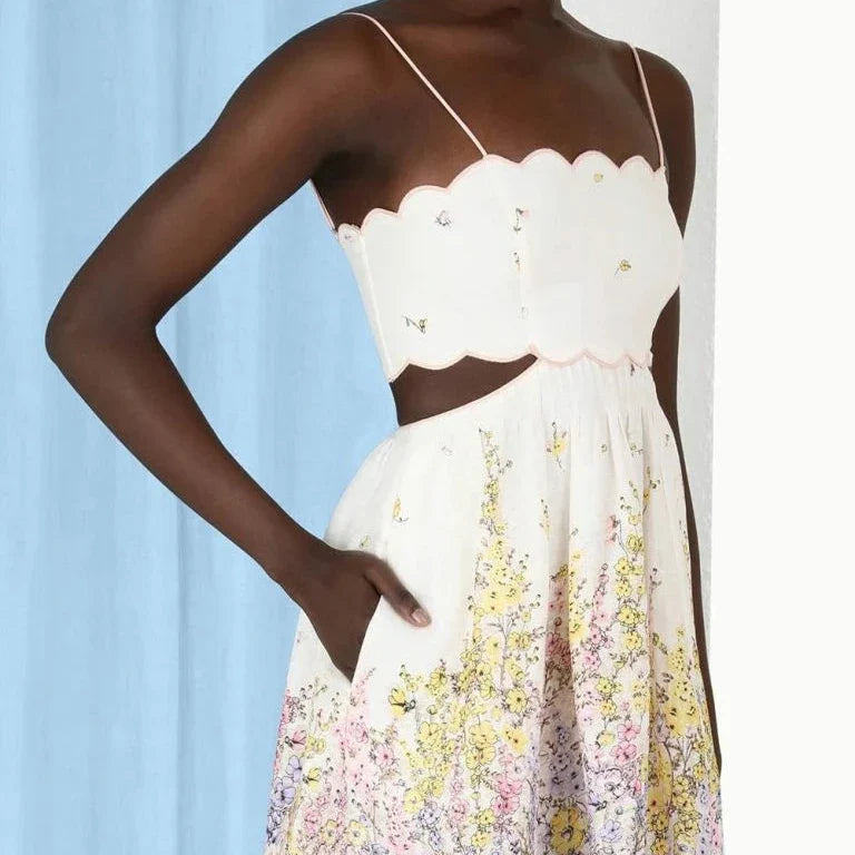 Vestido Longo Midi com Decote Reto