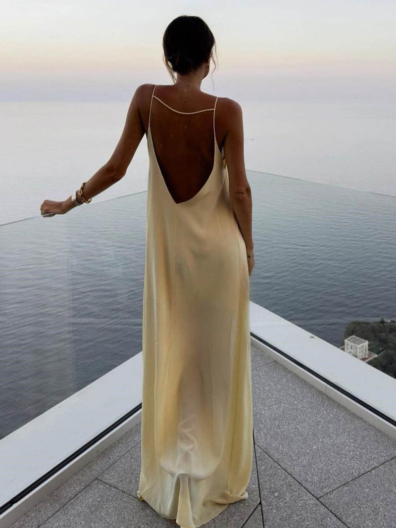 Vestido Longo de Cetim com Costas Aberta