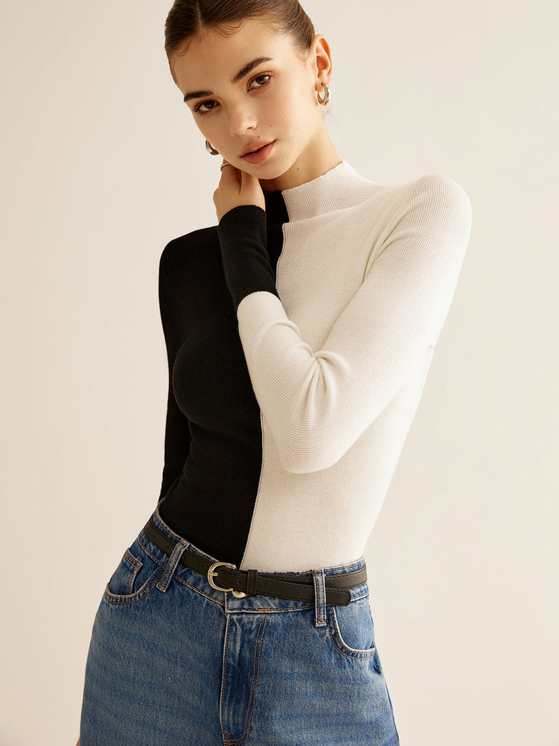 Blusa de Malha Bicolor Misturado com Lã