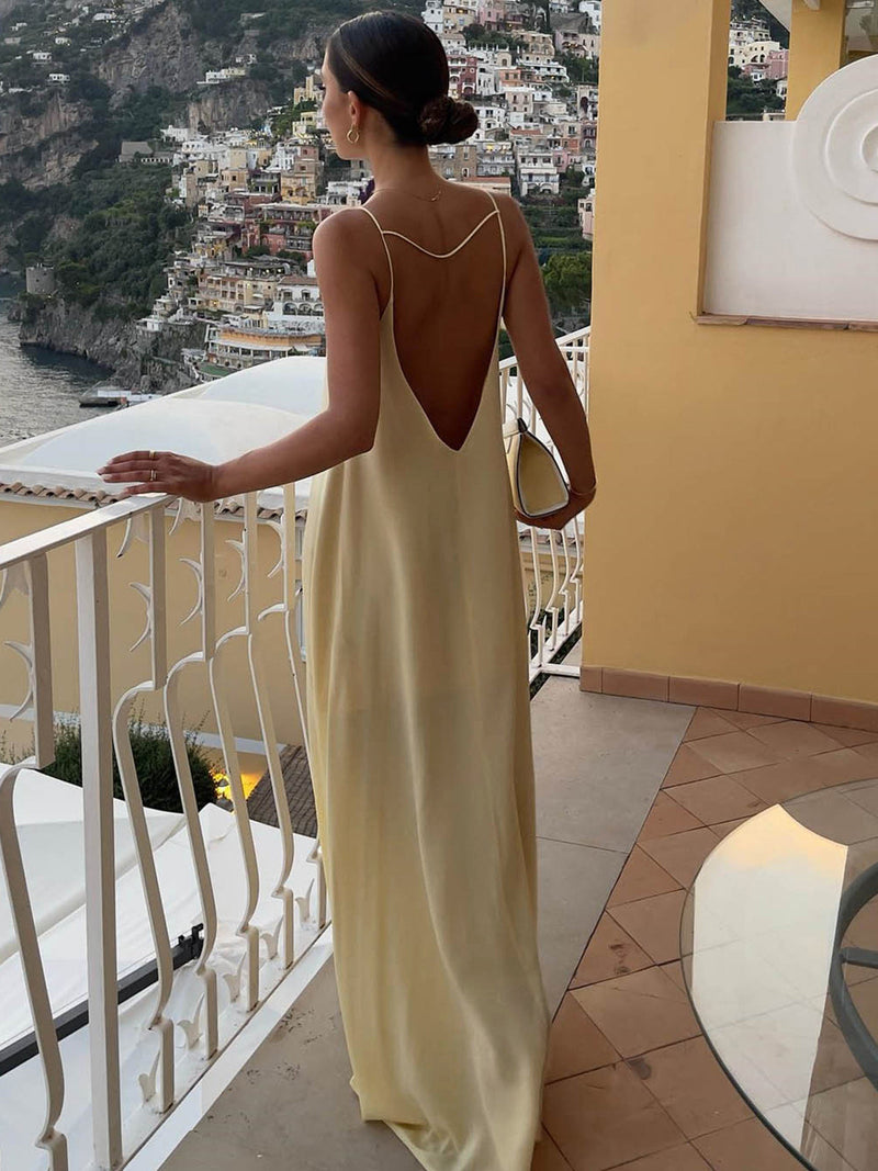 Vestido Longo de Cetim com Costas Aberta